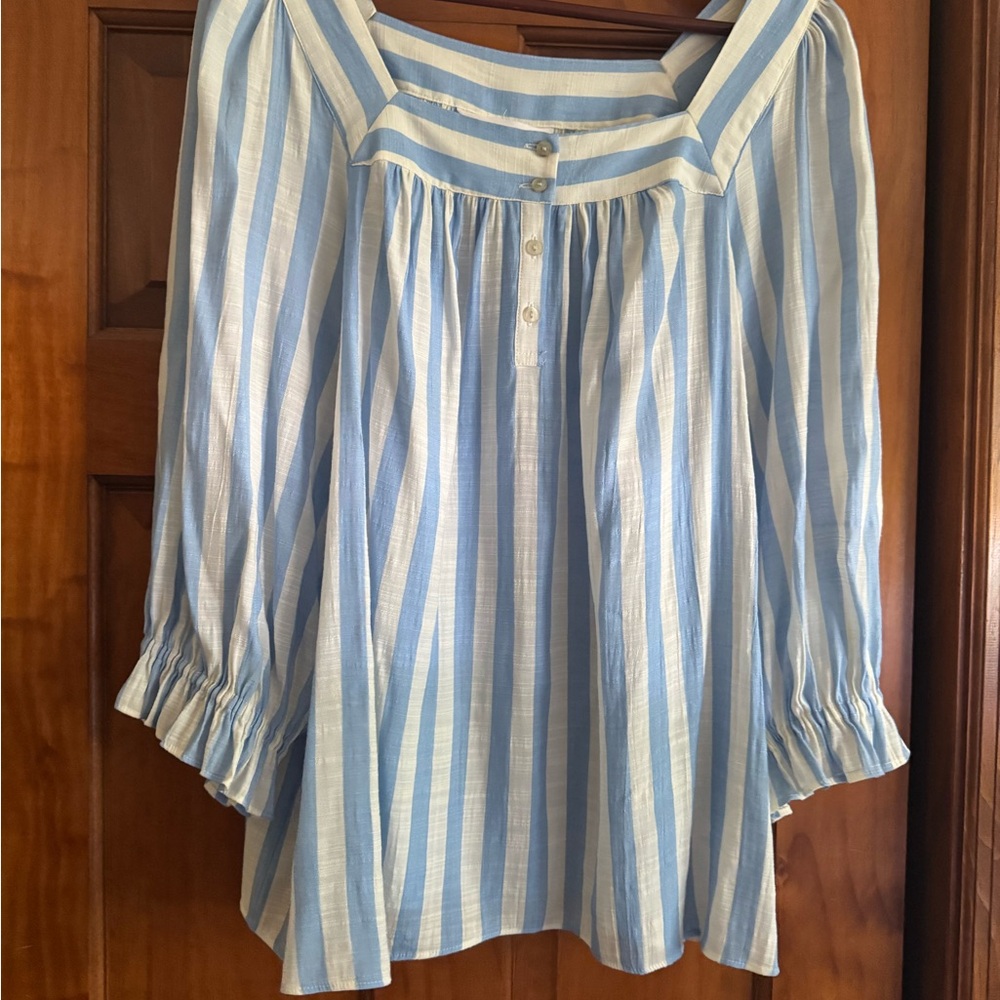 LC Lauren Conrad Light Blue and White Striped Blouse